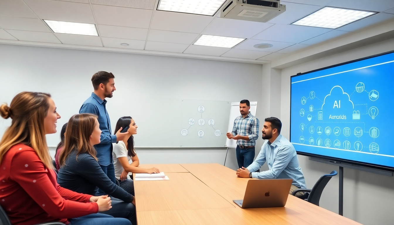 국비지원 AI 개발자 교육 과정을 진행하는 현장 모습, 강의와 실습이 함께 이루어지고 있는 교육 장면