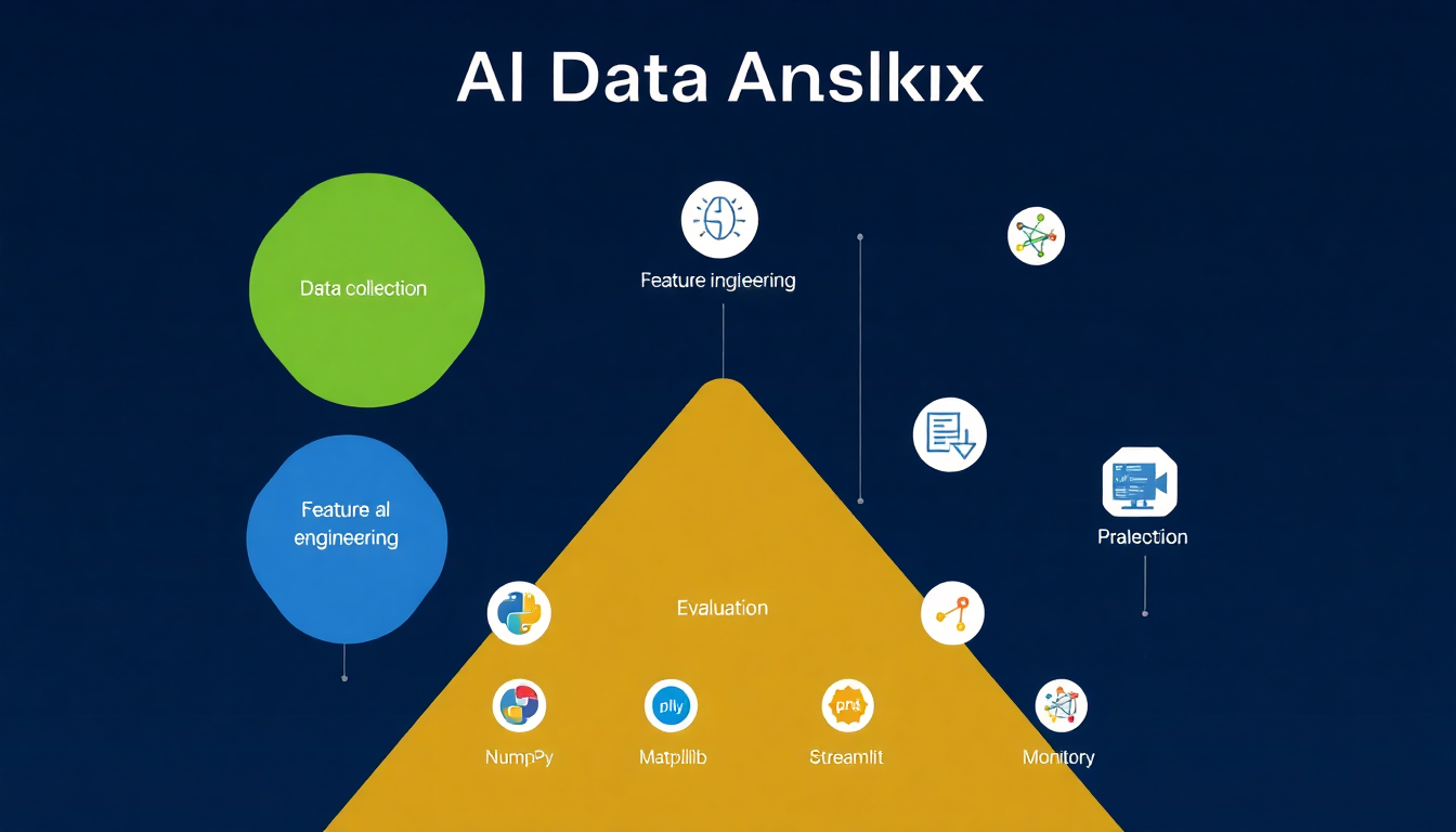 데이터 수집부터 배포, 모니터링까지 AI 데이터 분석 프로젝트의 전체 워크플로우와 주요 도구를 보여주는 이미지